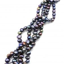 4-5mm Centre-Drilled Nuggets Freshwater Pearls - Petrol - 35cm