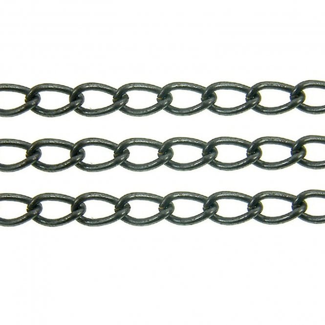 4.5x7mm Elongated Steel Curb Chain - Black Plated - 1m