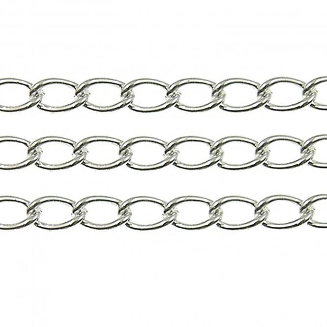 4.5x7mm Elongated Steel Curb Chain - Silver Plated - 1m