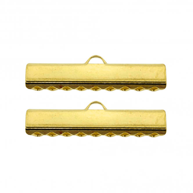 40mm Ribbon Clamps Cord End Crimps - Gold Plated - 2pcs