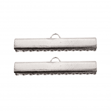 40mm Ribbon Clamps Cord End Crimps - Silver Plated - 2pcs