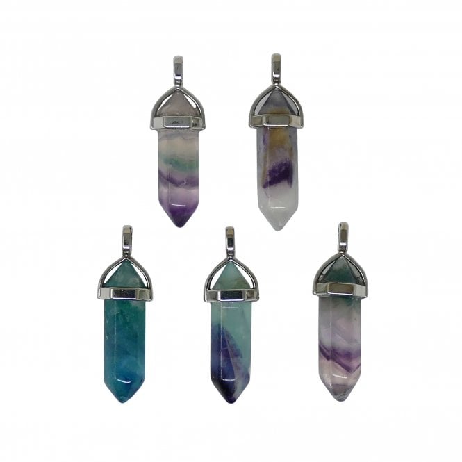 40x12mm Double Pointed Hexagon Pendant - Rainbow Fluorite - 1pc