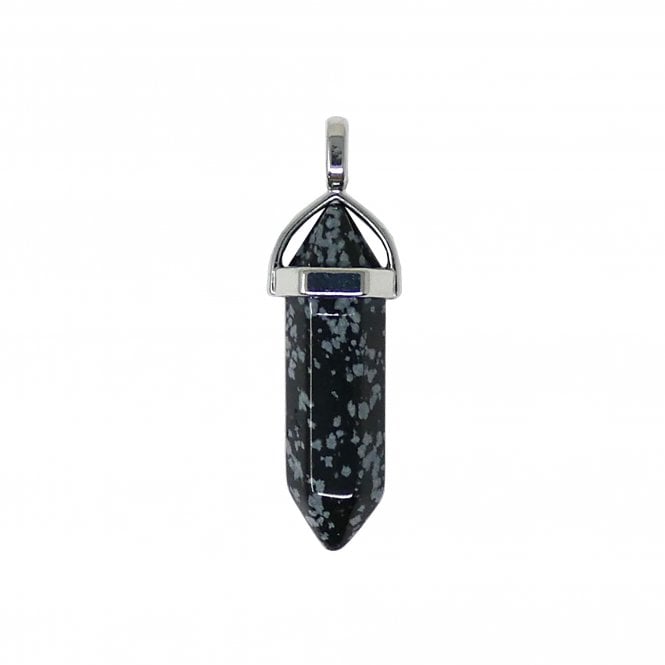40x12mm Double Pointed Hexagon Pendant - Snowflake Obsidian - 1pc