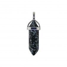 40x12mm Double Pointed Hexagon Pendant - Snowflake Obsidian - 1pc