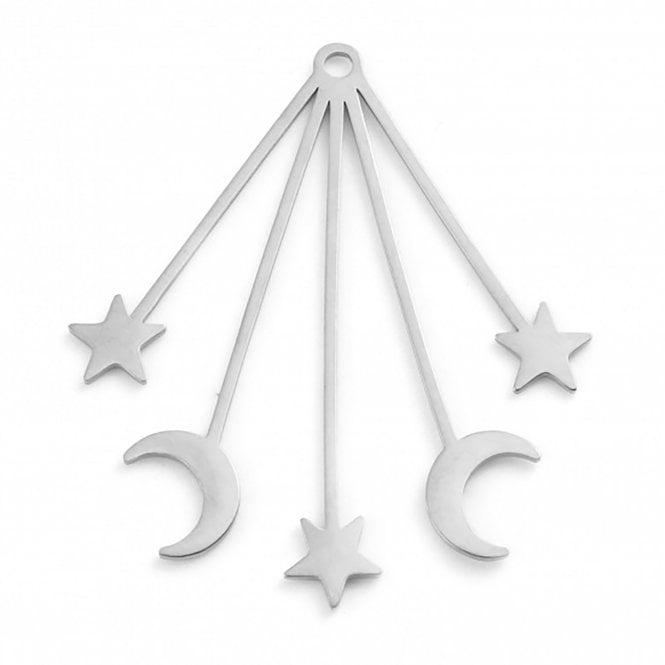 41x36mm Star/Moon Burst Galaxy Pendant - Stainless Steel - 1pc