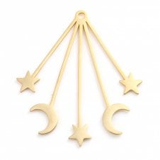 41x36mm Star/Moon Burst Galaxy Pendant - Stainless Steel/Gold Plated - 1pc