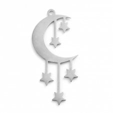 42x18mm Half Moon & Stars Galaxy Pendant - Stainless Steel - 1pc