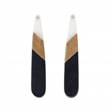 44x7mm Resin & Walnut Teardrop Pendant - Black/White - 2pc