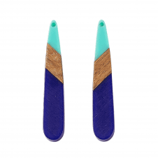 44x7mm Resin & Walnut Teardrop Pendant - Blue/Turquoise - 2pc