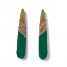 44x7mm Resin & Walnut Teardrop Pendant - Dark Lime/Green - 2pc