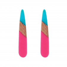 44x7mm Resin & Walnut Teardrop Pendant - Pink/Blue - 2pc