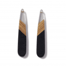 44x7mm Resin & Walnut Teardrop Pendant - Transparent/Black - 2pc