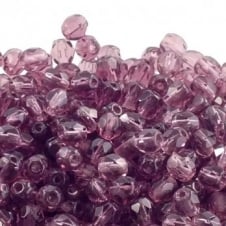 4mm Czech Faceted Round Glass Bead - Amethyst - 50pk