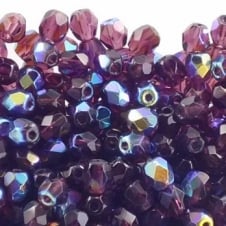 4mm Czech Faceted Round Glass Bead - Amethyst AB - 50pk
