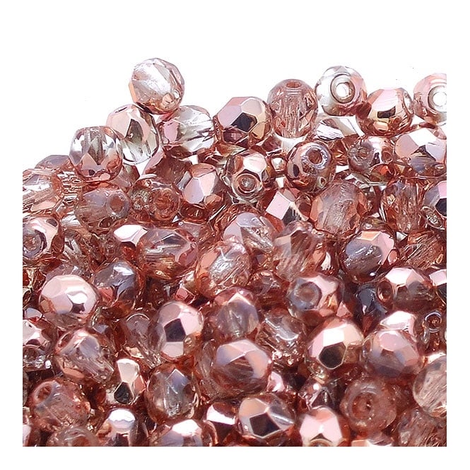 4mm Czech Faceted Round Glass Bead - Apollo Gold - 50pk