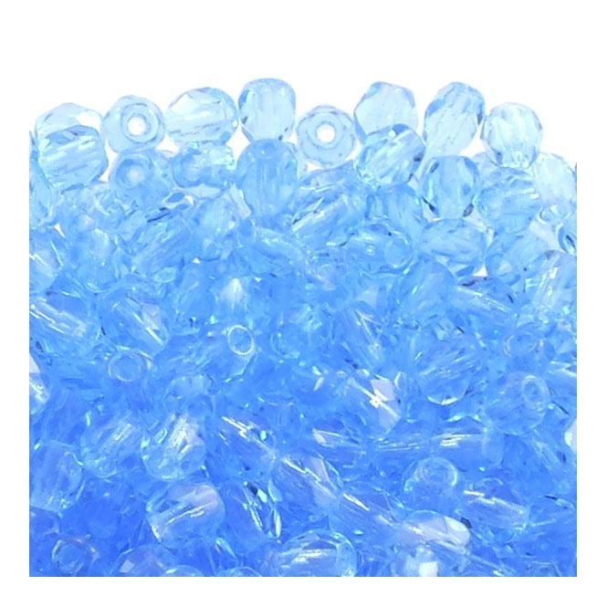 4mm Czech Faceted Round Glass Bead - Aqua - 50pk