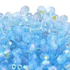 4mm Czech Faceted Round Glass Bead - Aqua AB - 50pk