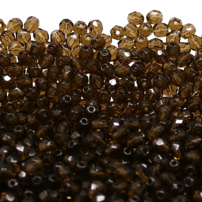 4mm Czech Faceted Round Glass Bead - Black Diamond - 50pk