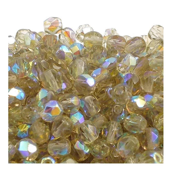 4mm Czech Faceted Round Glass Bead - Black Diamond AB - 50pk