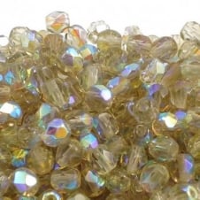 4mm Czech Faceted Round Glass Bead - Black Diamond AB - 50pk