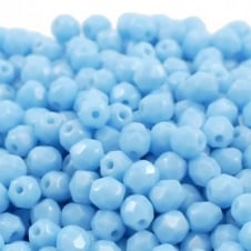 4mm Czech Faceted Round Glass Bead - Blue Turquoise - 50pk