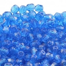 4mm Czech Faceted Round Glass Bead - Capri Blue - 50pk