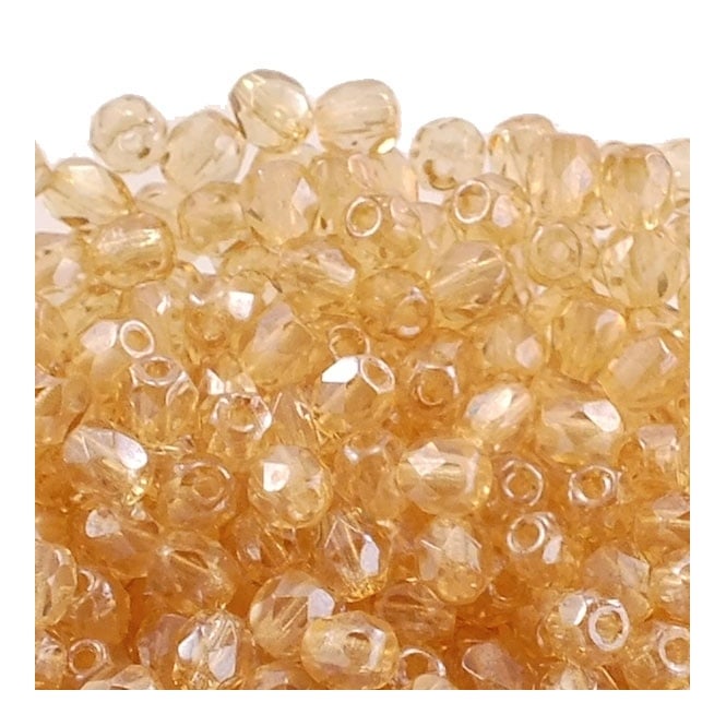 4mm Czech Faceted Round Glass Bead - Champagne - 50pk