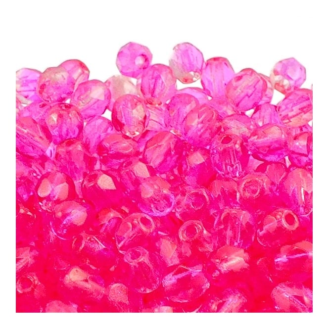 4mm Czech Faceted Round Glass Bead - Coated Hot Cranberry - 50pk