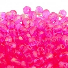 4mm Czech Faceted Round Glass Bead - Coated Hot Cranberry - 50pk