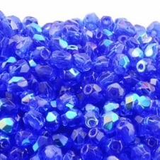 4mm Czech Faceted Round Glass Bead - Cobalt AB - 50pk
