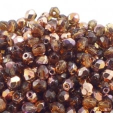 4mm Czech Faceted Round Glass Bead - Copper/Smoky Topaz - 50pk