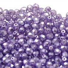 4mm Czech Faceted Round Glass Bead - Crystal Pearl Lavender - 50pk