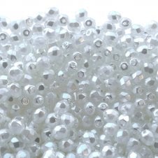 4mm Czech Faceted Round Glass Bead - Crystal Pearl Snow - 50pk