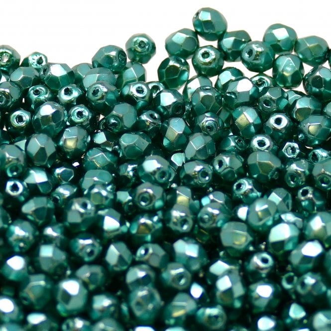 4mm Czech Faceted Round Glass Bead - Crystal Pearl Turquoise - 50pk