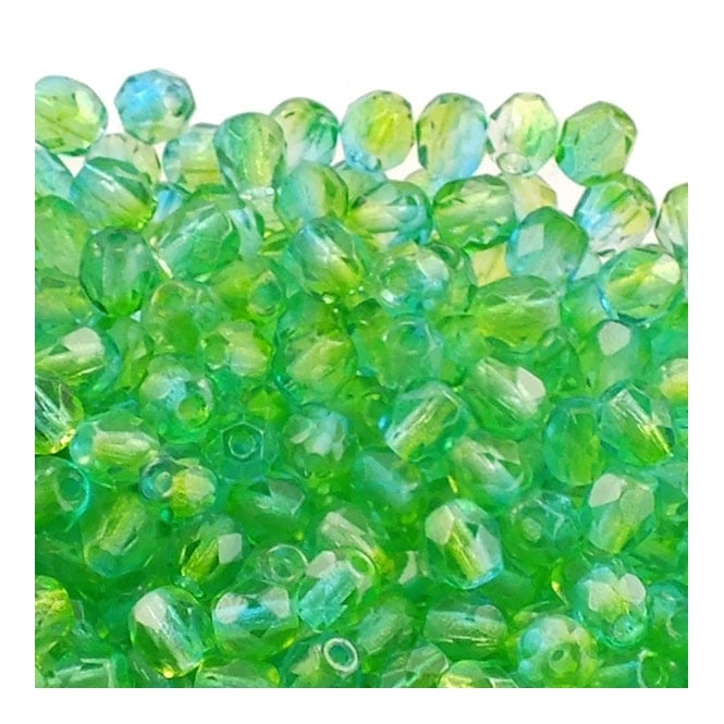 4mm Czech Faceted Round Glass Bead - Dual Coat Blueberry Pear - 50pcs
