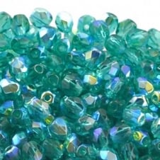 4mm Czech Faceted Round Glass Bead - Emerald AB - 50pcs