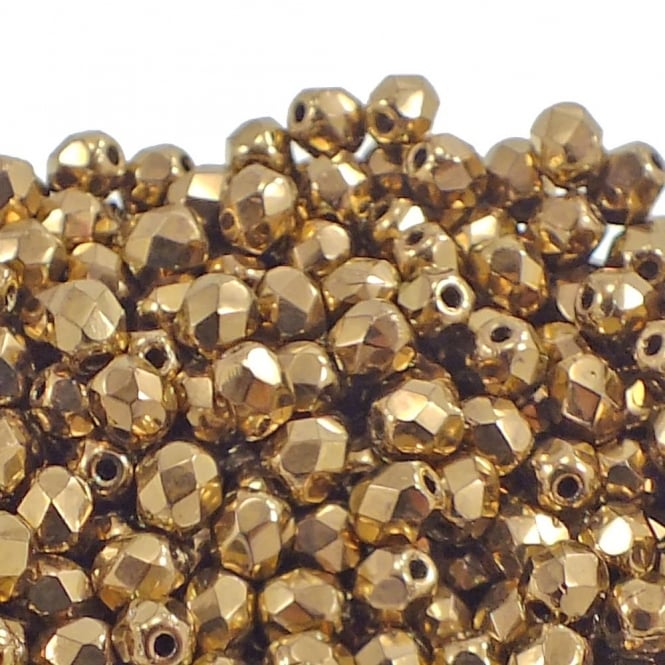 4mm Czech Faceted Round Glass Bead - Gold Bronze - 50pk