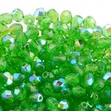 4mm Czech Faceted Round Glass Bead - Green AB - 50pk