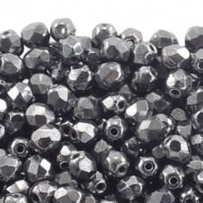 4mm Czech Faceted Round Glass Bead - Hematite - 50pk
