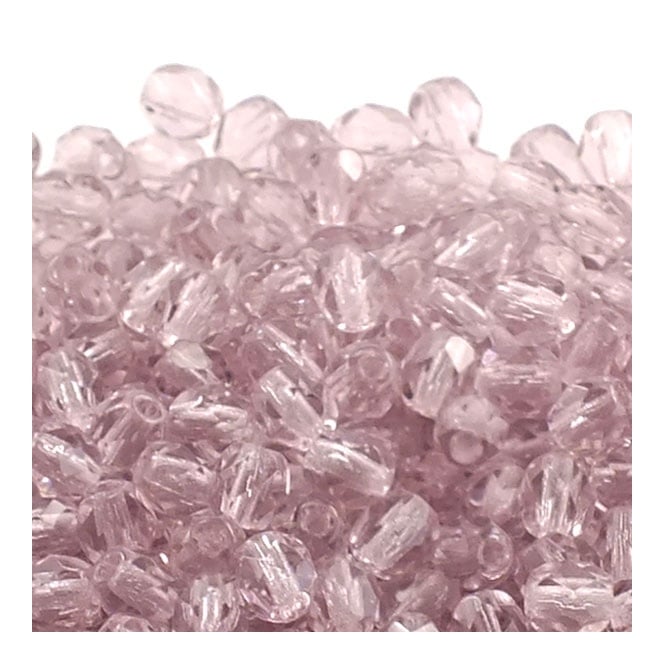 4mm Czech Faceted Round Glass Bead - Light Amethyst - 50pk