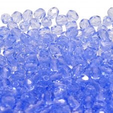 4mm Czech Faceted Round Glass Bead - Light Sapphire - 50pk