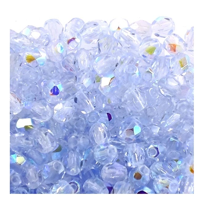 4mm Czech Faceted Round Glass Bead - Light Sapphire AB - 50pk