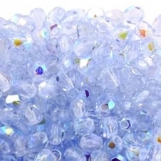 4mm Czech Faceted Round Glass Bead - Light Sapphire AB - 50pk