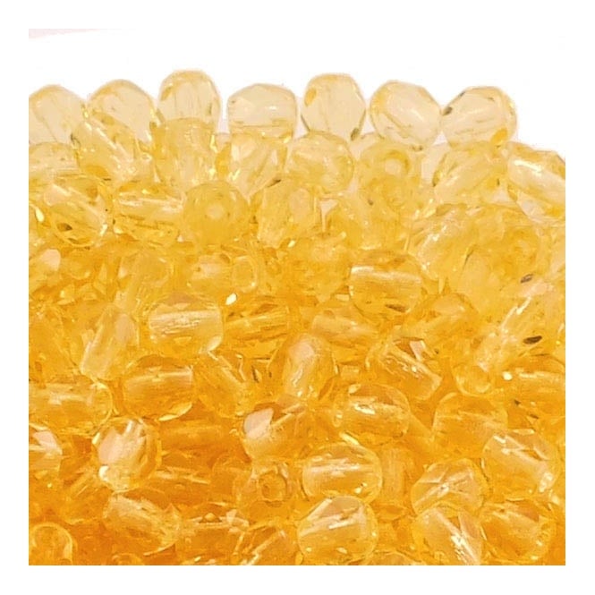 4mm Czech Faceted Round Glass Bead - Light Topaz - 50pk