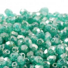 4mm Czech Faceted Round Glass Bead - Lustre Emerald - 50pk