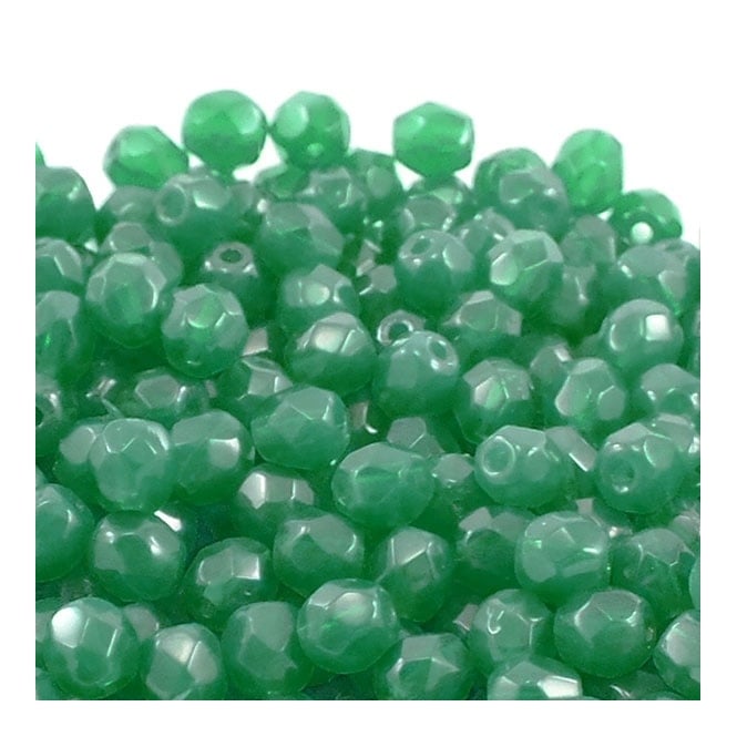 4mm Czech Faceted Round Glass Bead - Malachite Green Opal - 50pk