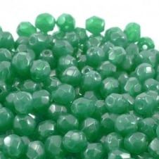 4mm Czech Faceted Round Glass Bead - Malachite Green Opal - 50pk