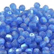 4mm Czech Faceted Round Glass Bead - Matte Capri Blue AB - 50pk