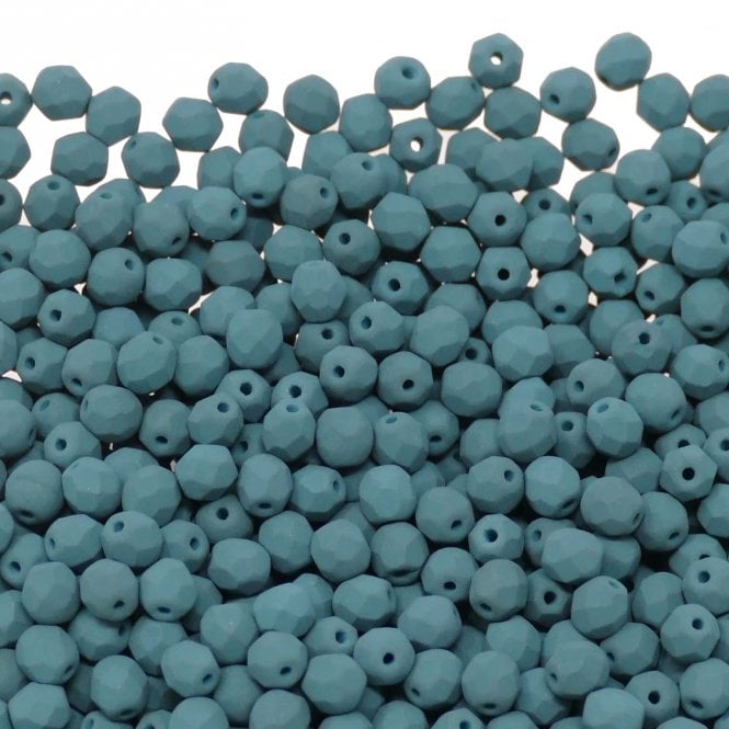 4mm Czech Faceted Round Glass Bead - Matte Dark Teal - 50pcs