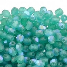 4mm Czech Faceted Round Glass Bead - Matte Emerald AB - 50pcs